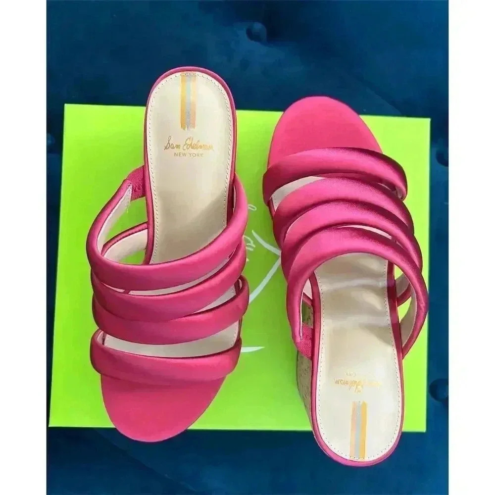 Sam Edelman Women's Yuki Pink Suede Platform Wedge Sandals Size 8 - Picture 4 of 4